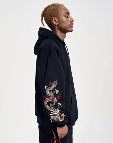 Vista 4 de Niepce Inc Streetwear - Sudaderas con capucha bordadas con estampado de dragón para hombre