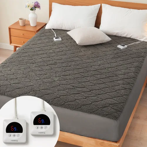 Vista 10 de Protector de colchón eléctrico con calefacción, tamaño King, doble control, 78 x 80 pulgadas, sherpa cálido para invierno, bolsillo profundo, 6