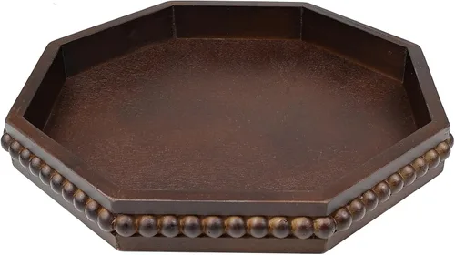 Vista 10 de Hrastany Bandeja de Servir Rústica de Madera con Cuentas, Bandeja Decorativa de Granja en Negro para Centro de Mesa, Decoración Navideña de Boda