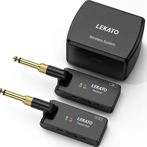 Vista 7 de LEKATO Sistema de guitarra inalámbrico con estuche de carga, receptor transmisor inalámbrico recargable de 2.4GHz, sistema de guitarra inalámbrica