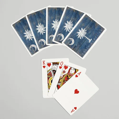Vista 7 de Lantern Press Carolina del Sur, bandera rústica del estado (52 cartas de juego, baraja de cartas de tamaño póquer con comodines)