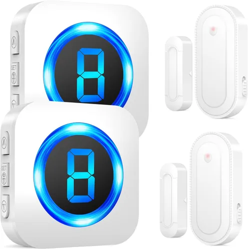Vista 9 de SURFOU Timbre inalámbrico con sensor de puerta, alerta de apertura de puerta impermeable con rango de 1000 pies, 55 tonos de llamada, alarma de 110