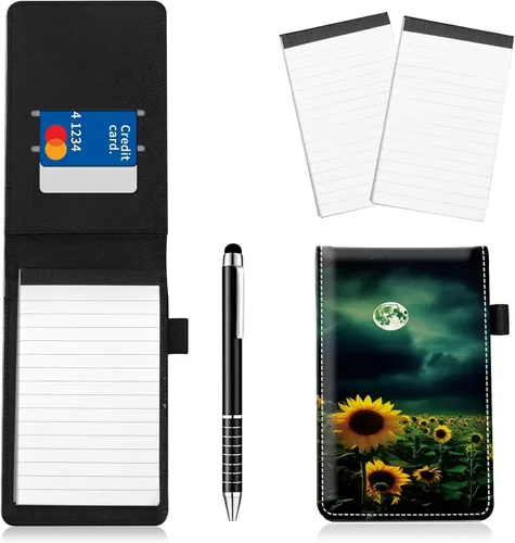 Vista 12 de Juego de 4 soportes para bloc de notas de tamaño de bolsillo, de piel sintética, mini bloc de notas con 2 bloc de notas pequeños y lápiz capacitivo