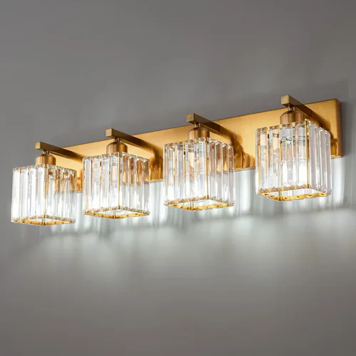 Vista 55 de Moderna lámpara de cristal para pared/tocador de baño, de 5 luces, color cromo Cromo torcido
