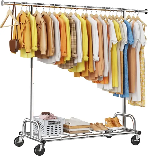 Vista 10 de Raybee Perchero de ropa resistente con carga de 500 libras, perchero con ruedas, doble barra para colgar ropa, perchero comercial portátil