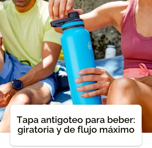 Vista 5 de Thermoflask - Botella de agua de acero inoxidable con doble aislamiento y dos tapas, 18 onzas, negro
