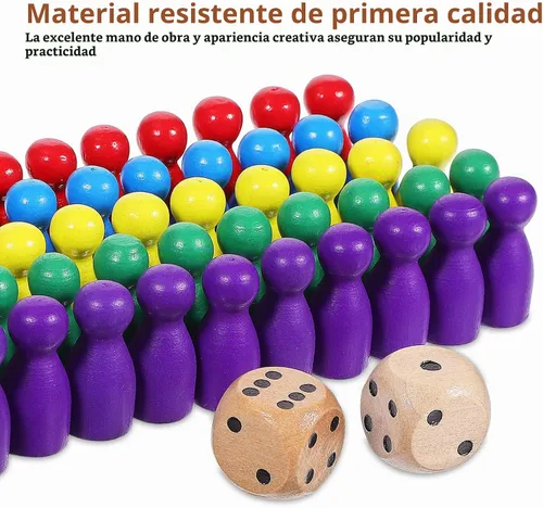 Vista 3 de Juego de 50 peones de madera con 2 dados