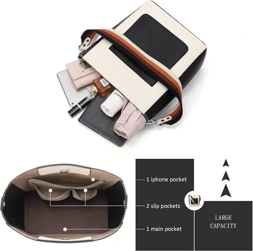 Vista 5 de BROMEN - Bolsa de mano de cuero para mujer, bolsa de hombro, bolsa bandolera