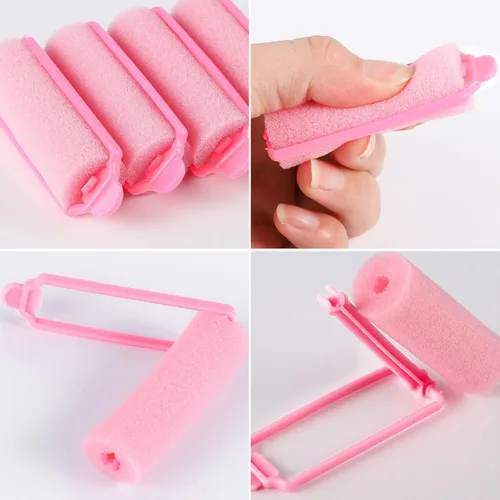 Vista 3 de 12 rodillos de esponja de espuma de 2.4 pulgadas, rizadores de pelo para dormir, rizador sin calor, peinados de Mardi Gras, color rosa