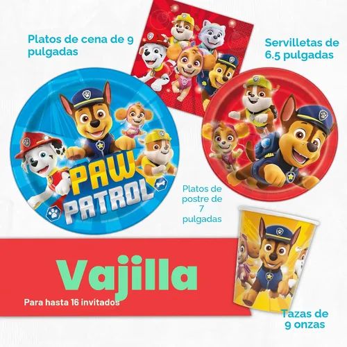 Vista 5 de Suministros y decoraciones para fiestas de Paw Patrol, suministros de fiesta de cumpleaños de Paw Patrol, sirve para 16 invitados, con licencia