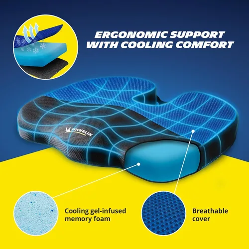Vista 4 de MICHELIN Paquete de 2 cojines de asiento de espuma viscoelástica, infusión de gel para una comodidad refrescante, soporte ergonómico ortopédico