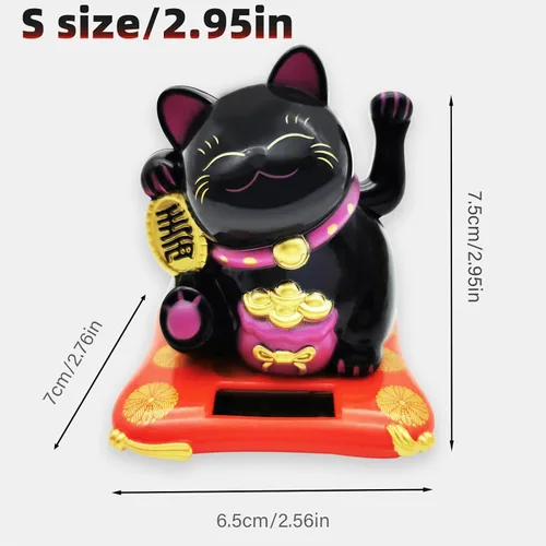 Vista 5 de Gato de la Suerte Brazo Ondulado, Gato Chino Vivo y Encantador, Estatua de Gato de la Fortuna Solar para Decoración de Escritorio, Coche, Aperturas
