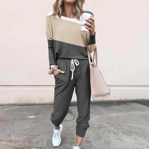 Vista 2 de Conjunto deportivo para mujer, 2 piezas, talla grande, manga larga, sudadera de gran tamaño, pantalones deportivos, conjuntos de descanso, trajes