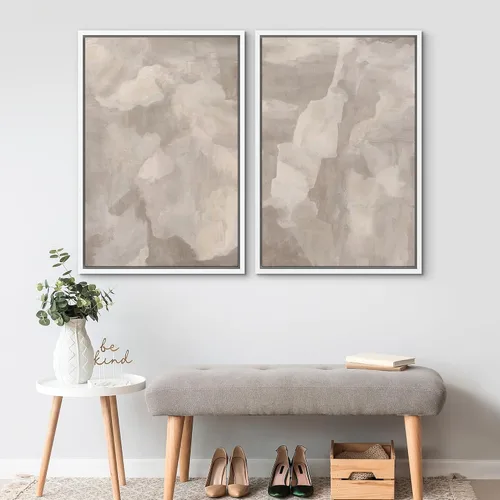 Vista 2 de SIGNWIN Lienzo enmarcado para pared, ilustraciones abstractas texturizadas en tonos beige terrosos, arte moderno, decorativo, contemporáneo