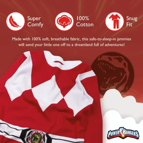 Vista 3 de Power Rangers Conjunto de pijama de algodón ajustado de 2 piezas para niño