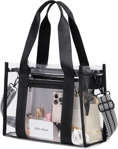 Vista 11 de Bolsa transparente UEOE para eventos en estadios, gran bolso de mano transparente con bolsa con cremallera exterior e interior para eventos