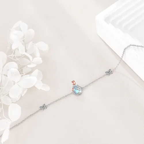 Vista 3 de AOBOCO Tobillera de plata de ley para mujer, pulsera de tobillo de ojo turco de mariposa de cristal, libélula