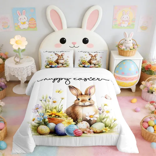 Vista 16 de Lindo juego de edredón de murciélago tamaño Queen con diseño de animales de Feliz Halloween, 3 piezas para decoración de habitación de niños