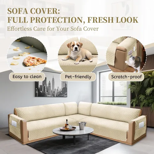 Vista 5 de Fundas para sofá seccional para perros 100% impermeables, funda de esquina para sofá en forma de L, para mascotas, de terciopelo, lavable