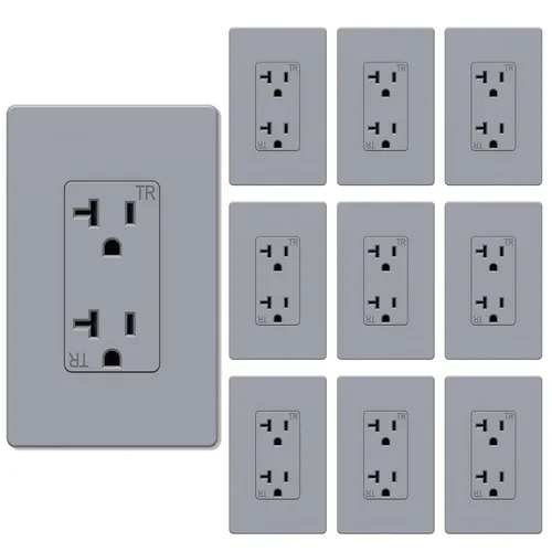 Vista 22 de Salida de receptáculo decorador, placa de pared sin tornillos incluida, salida de pared resistente a manipulaciones de 15 amperios y 125 V, 2 polos