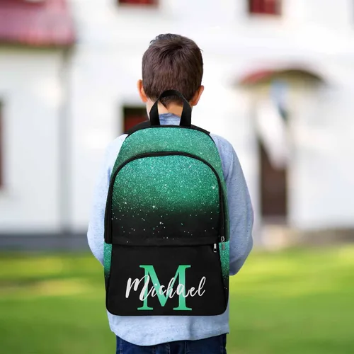 Vista 4 de InterestPrint Mochila personalizada para niños, mochila personalizada con texto azul y pajarita, mochila para añadir tu nombre para niños y niñas