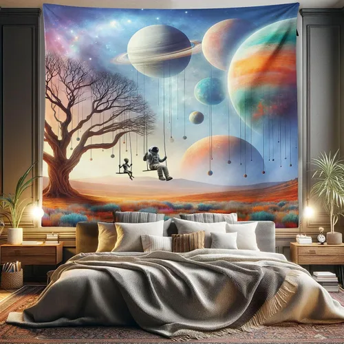 Vista 165 de Ambesonne Tapiz bohemio, diseño floral de bruja, luna y mariposa con adornos de mandala, decoración de tela para colgar en la pared para dormitorio