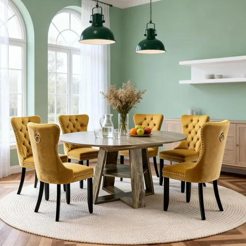 Vista 20 de Juego de 4 mesas de comedor redondas de 5 piezas para 4, 43.3 a 59 pulgadas, extensibles, redondas a ovaladas, juego de 4, mesas de comedor de Mesa