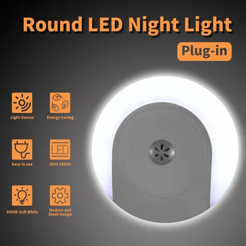 Vista 3 de Luces nocturnas enchufables a la pared, paquete de 2 luces LED para dormitorio, sensor de atardecer a amanecer, encendido/apagado automático, luz
