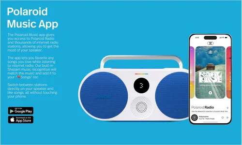 Vista 4 de Polaroid Reproductor de música P3 (rojo) - Altavoz Bluetooth inalámbrico Boombox retro-Futurista recargable con emparejamiento estéreo dual