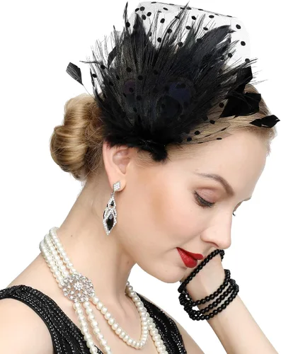Vista 2 de Cizoe Fascinators 20s Gatsby Flapper Accesorios Art Deco Fiesta Accesorio de plumas de pavo real