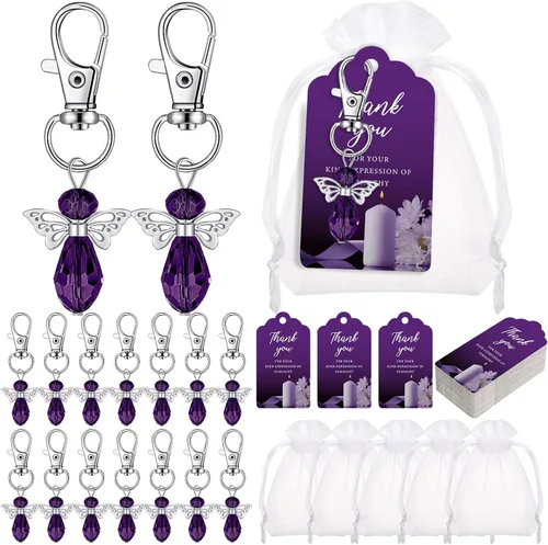 Vista 7 de Hicarer - Juego de 60 llaveros de ángel, bolsas de organza, color azul