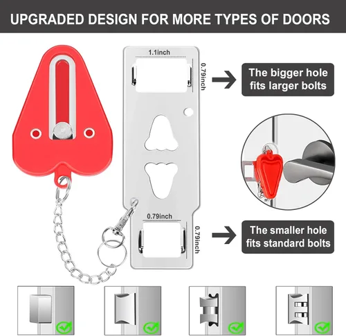 Vista 2 de Cerradura de puerta portátil, paquete de 2 cerraduras de puerta de viaje de hotel resistentes para seguridad y privacidad adicionales para hotel