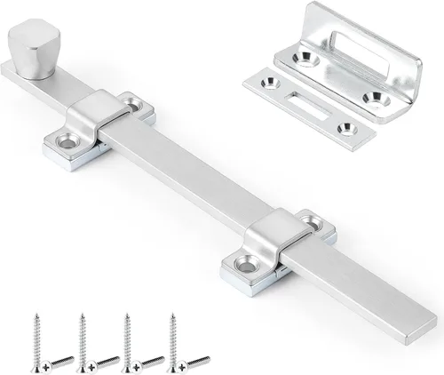Vista 7 de Hicarer Perno de superficie de 4 pulgadas resistente con acabado cromado cepillado para puertas interiores y exteriores, 1 unidad