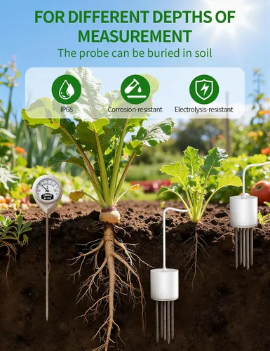 Vista 4 de 7 in 1 Soil Meter, Digital Soil Test Kit of PH/Sunlight/Fertility/Soil & Air Temp, Humidity Meter for Indoor & Outdoor Plant, Growing Environment