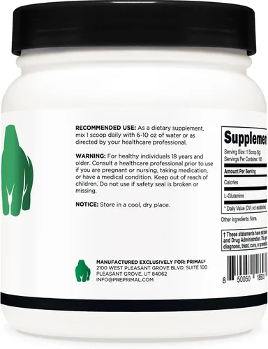 Vista 3 de Primal L-Glutamina en polvo (17.64 oz, 100 porciones) Aminoácido de glutamina puro sin sabor para apoyo y rendimiento deportivo y entrenamiento