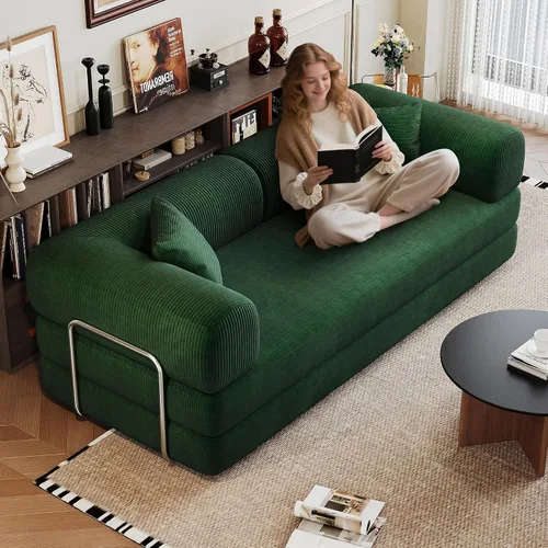 Vista 2 de Sofá cama modular, sofá cama convertible con respaldo de almohada y apoyabrazos de apoyabrazos, sofá de nube deshuesada para sala de estar y Verde