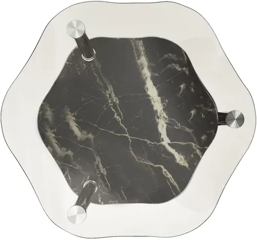 Vista 3 de Mesa auxiliar de 2 niveles, mesa auxiliar única, mesa de sofá, mesa de café, con diseño de forma hexagonal, para espacio pequeño, sala de estar Gris