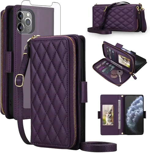 Vista 44 de Asuwish Funda compatible con iPhone 6/6s/7/8/SE 2020 2022 con cremallera y bloqueo RFID, protector de pantalla, correa cruzada i6 i7 i8 7s 8s SE2020