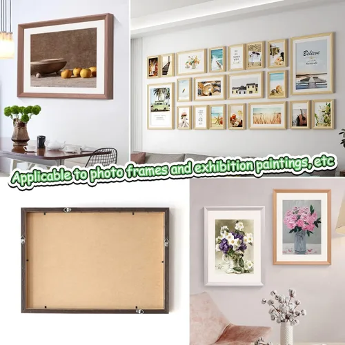 Vista 4 de 200 ganchos de fotos de anillos en D resistentes, anillos en D de doble agujero con tornillos a granel para colgar fotos, pinturas, obras de arte
