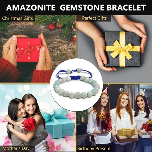 Vista 63 de Adjustable Crystal Bracelet – Gemstone Bead Bracelet with Adjustable Macrame String – Chic Gemstone Bracelet for Men and Women – 8mm Round Healing