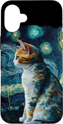 Vista 23 de Lindo Van Gogh Starry Night Cat Calico Cat Lover - Carcasa divertida para iPhone 17
