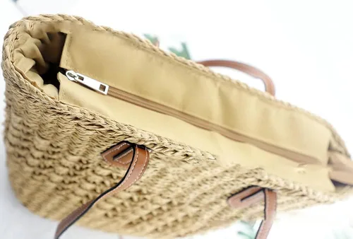 Vista 5 de Bolso Hobo de paja para mujer, bolso de hombro tejido, bolso grande para viajes de verano, playa, bolso hecho a mano