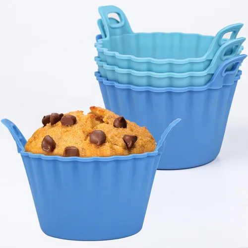 Vista 12 de Koluti Paquete de 12 tazas de silicona antiadherentes para magdalenas, moldes reutilizables para cupcakes con doble asa, libres de BPA, mini