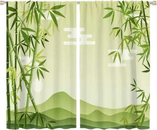 Vista 12 de Cortinas de bambú 3D impresas para exteriores, cortinas de bambú natural japonés zen, sala de estar, cocina, bolsillo para barra, cortinas