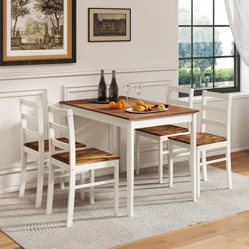 Vista 7 de Nightcore - Juego de mesa de cocina para 4, juego de mesa de comedor de madera con 4 sillas para espacios pequeños, juego de comedor pequeño