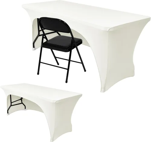 Vista 11 de Nasitos Paquete de 2 Manteles Ajustados de Spandex Negro para Mesas de 4 Pies - Cubierta para Mesa Plegable con Respaldo Abierto, Tela Lavable