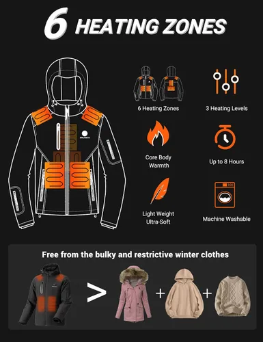 Vista 5 de SOLJIKYE Heated Jackets for Women with Battery Pack, Winter Windproof Soft Shell Electric Heated Coat, Black