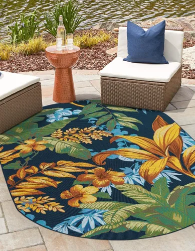 Vista 12 de Unique Loom Outdoor Botanical Collection - Alfombra de área Calypso (4 pies 1 pulgada octágono multi/azul claro)