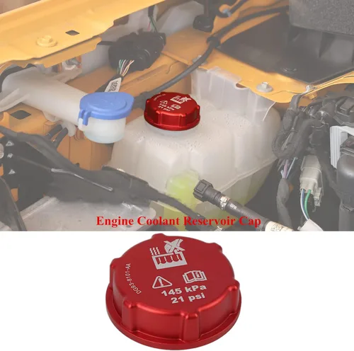 Vista 7 de YOCTM Paquete de 3 tapones rojos para depósito de refrigerante del motor + tapa de llenado de aceite + tapa de depósito de cilindro maestro de freno