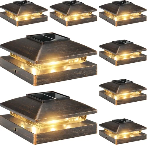 Vista 21 de Luces solares para punta de poste al aire libre 16 unidades, negras, impermeables, alimentadas por energía solar, luces de valla para cubierta